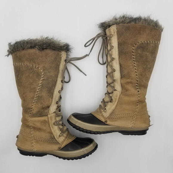 Sorel Cate The Great Tan Leather Lace Up Waterproof Duck Boots Women's Size 6 - Picture 6 of 8